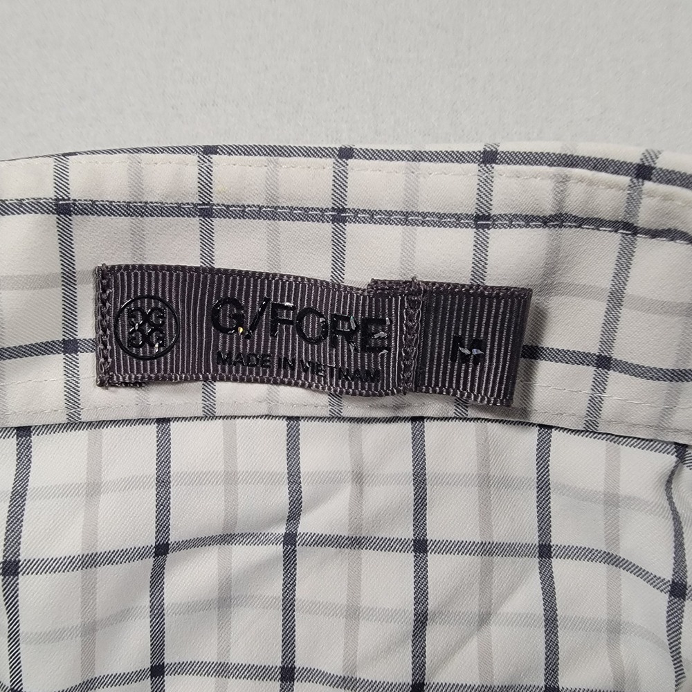 G/FORE Mens Large White Navy Plaid Long Sleeve Button Down Skull Logo Golf Shirt - Picture 9 of 14